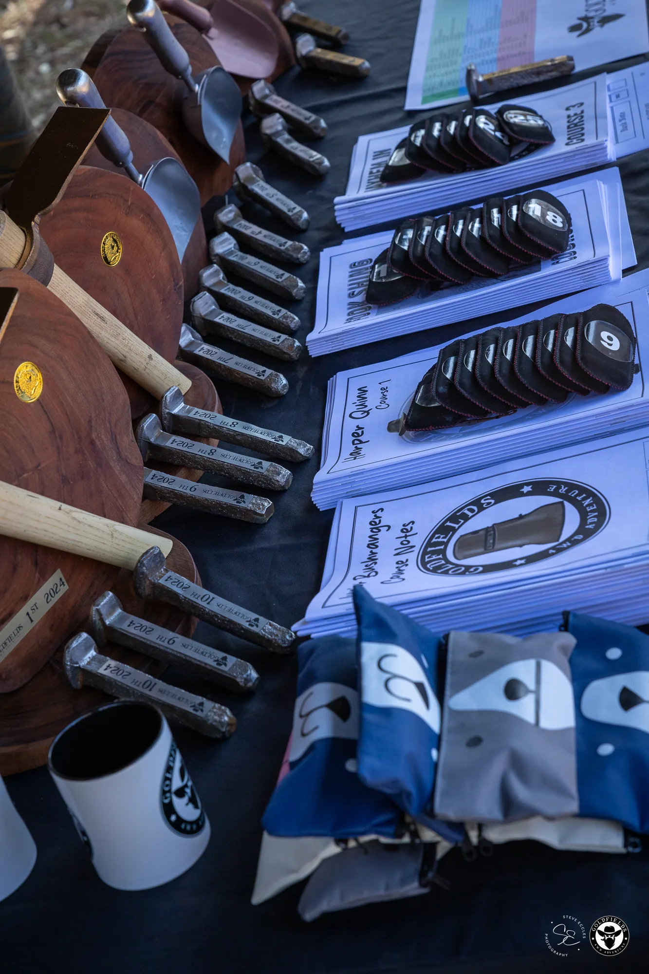 GPS loggers, course notes and competitor packs laid out at briefing